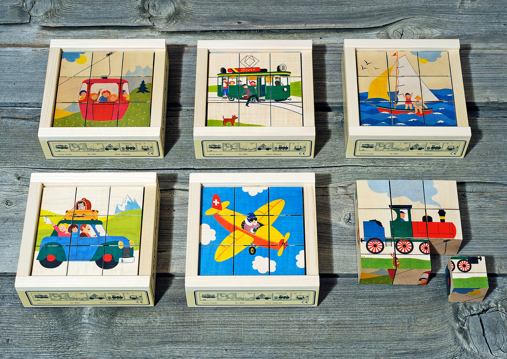 Klötzlipuzzle 9-teilig, Verkehrsfahrzeuge